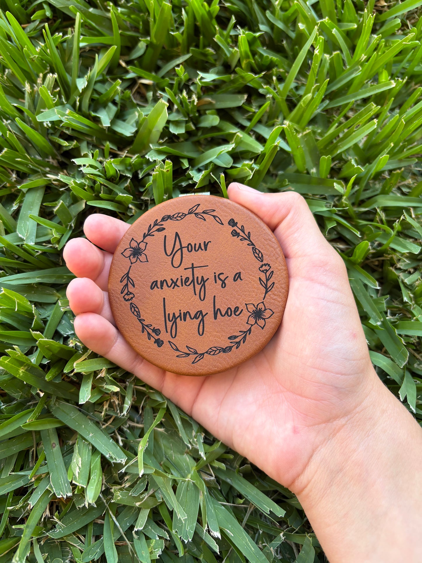 Your Anxiety is a Lying Hoe | Leatherette Compact Mirror