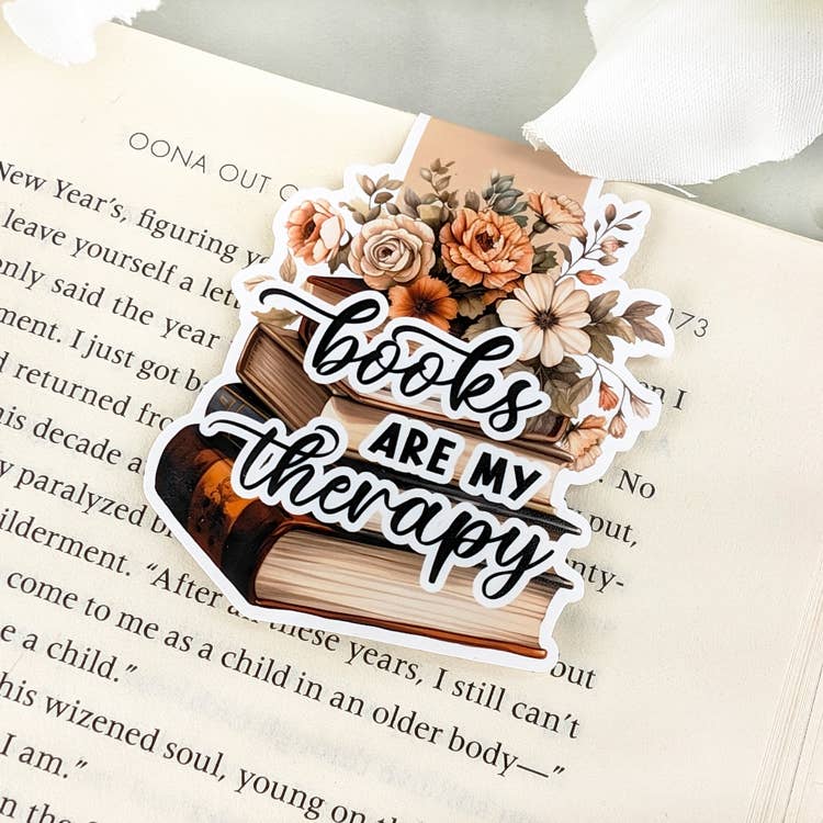 Magnetic Bookmark - Books Are My Therapy - Floral bookstack