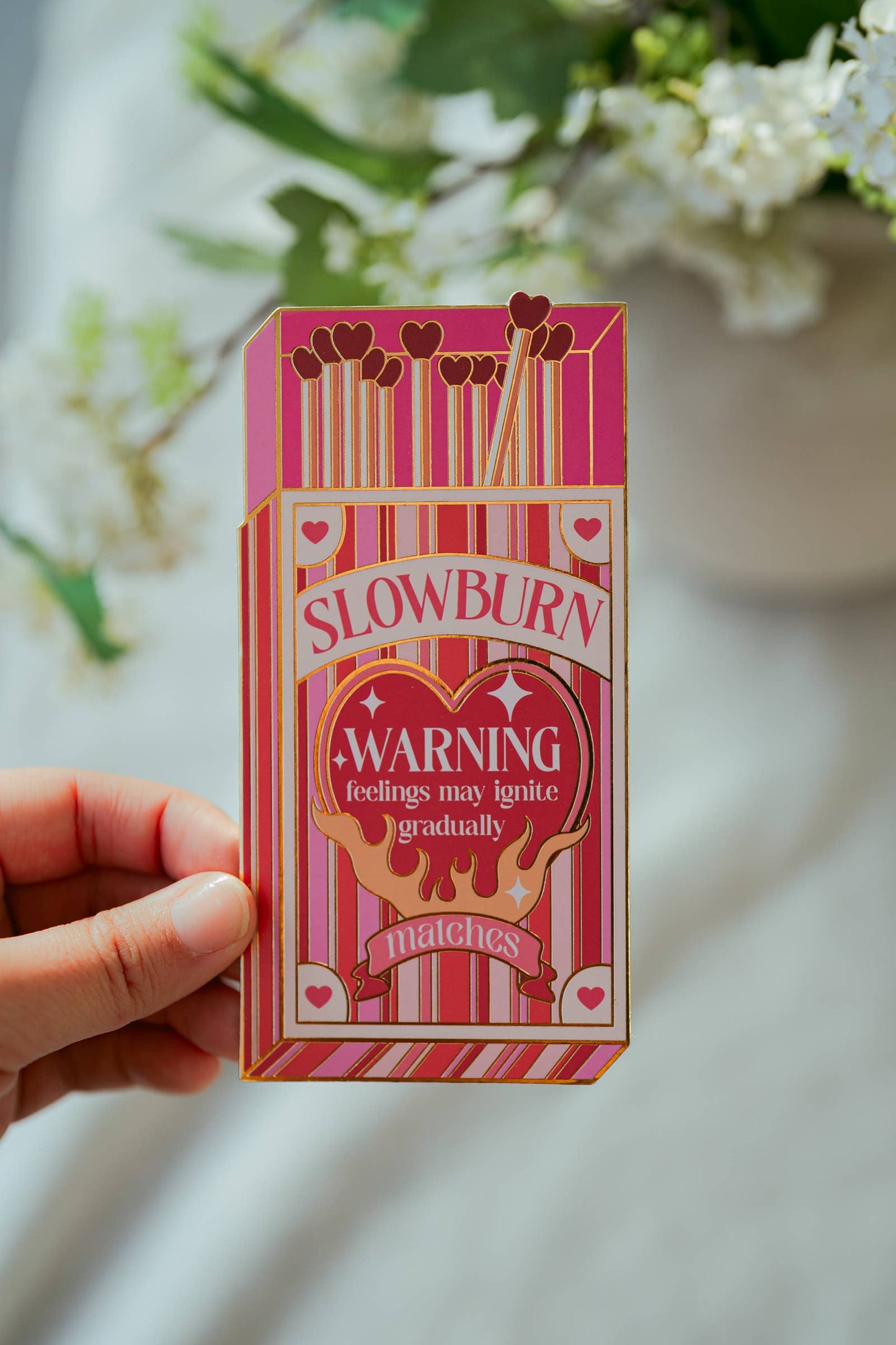 Gold Foil Slow Burn Matchbox Bookmark | Valentine's Day: Orange Tassel